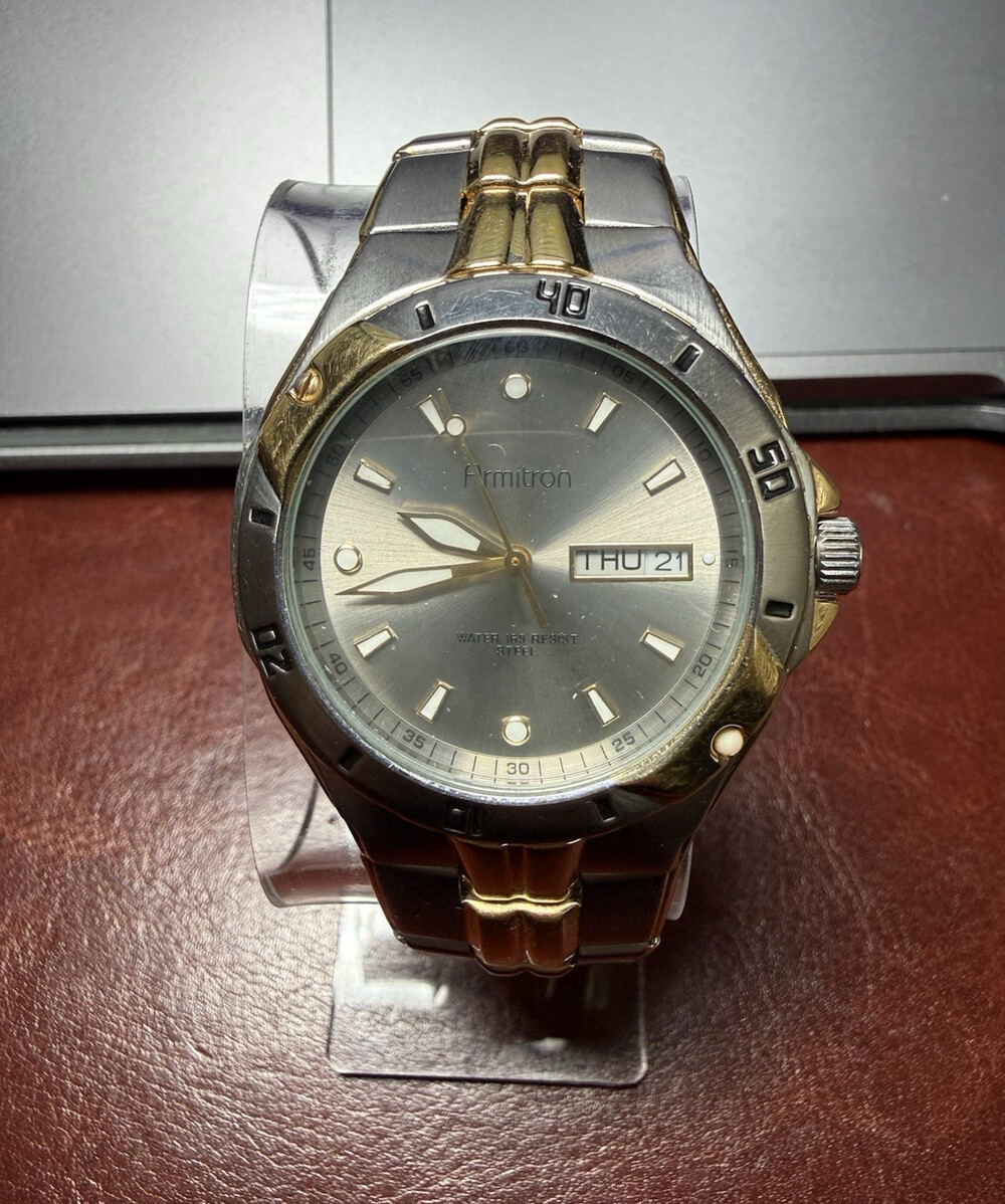 Armitron 20/4299T Two Tone Men’s Quartz Watch Day Date Stainless Steel Untested